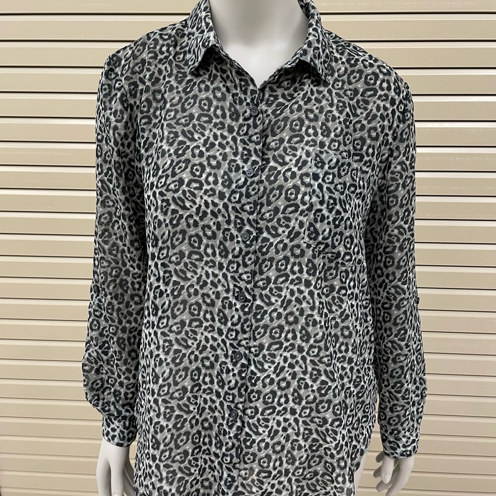 Grey leopard sheer top